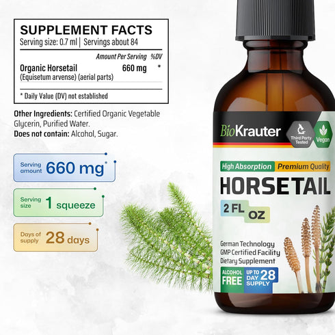 Horsetail Tincture - Organic Horsetail Herb for Hair Growth - Pure Ingredients - Horse Tail Liquid Extract Supplement - Alcohol and Sugar Free Veg...