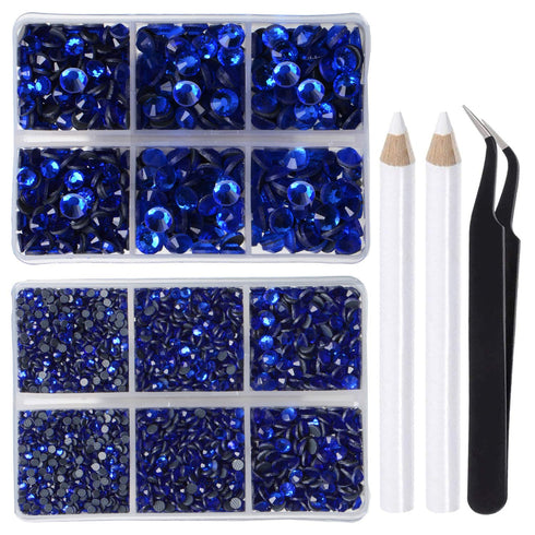 LPBeads 6400 Pieces Hotfix Rhinestones Sapphire Flat Back 5 Mixed Sizes Crystal Round Glass Gems with Tweezers and Picking Rhinestones Pen...