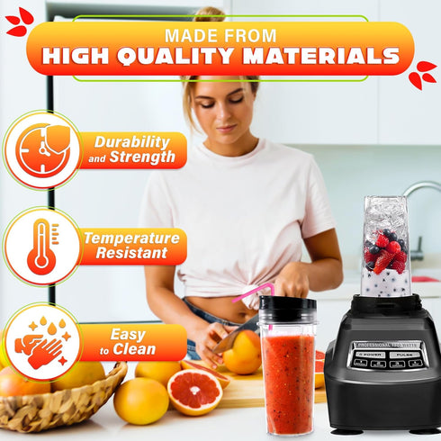 2Pcs Single Serve Blender Cup with Lid - 16 Oz Cup Blender for Smoothies Ninja Blender Cups Replacement - 4 Tabs Single Serving Blender Bottle Lid...