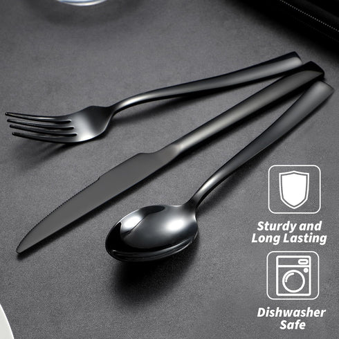 Portable Travel Utensils with Case, Black Stainless Steel Reusable Silverware Set for Lunch Work School Camping Picnic, Durable Travel Cutlery Set...
