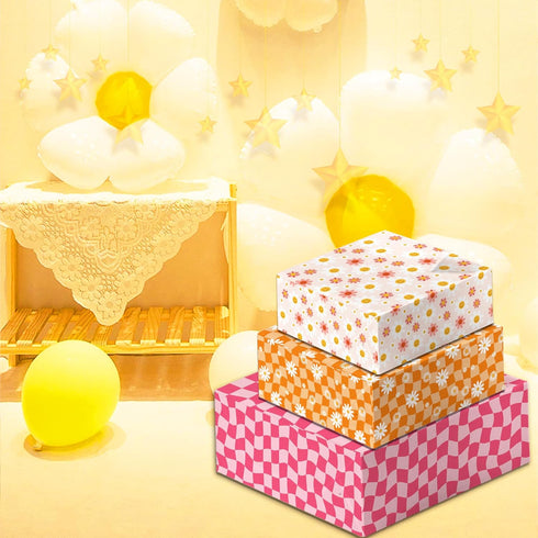 12 Sheets Boho Wrapping Paper Retro Groovy Gift Wrap Paper, Smiley Face Floral Daisy Pattern Wrapping Paper for Baby Shower Birthday Wedding DIY C...