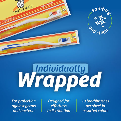 FactorDuty 100 Pack Toothbrush Standard Classic Medium Soft Toothbrush Bulk Individually Wrapped...