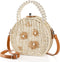 Handwoven Round Rattan Bag, 8" Straw Crossbody Bag with Adjustable Straps, Top Pearl Handle Wicker Tote Bag, Boho Summer Beach Basket Purse, Flowe...