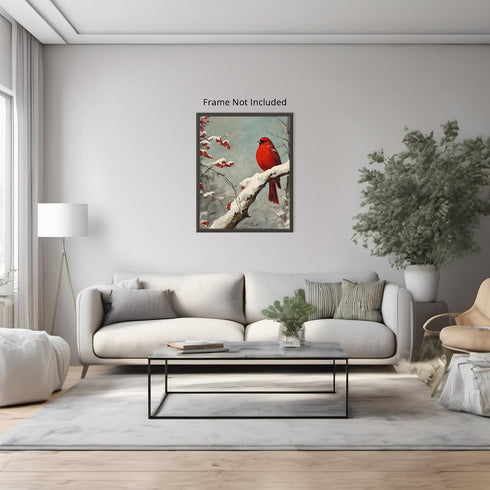 Posterizer 1 pcs-little bird in snowy winter scene-oil painting style -2-Art for Animal Lovers-Landscape & Nature Art-Decor for Home & Office- unf...