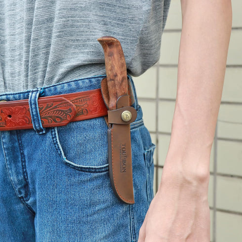 TOURBON Brown Leather Fixed Blade Knife Sheath with Snap Closure...