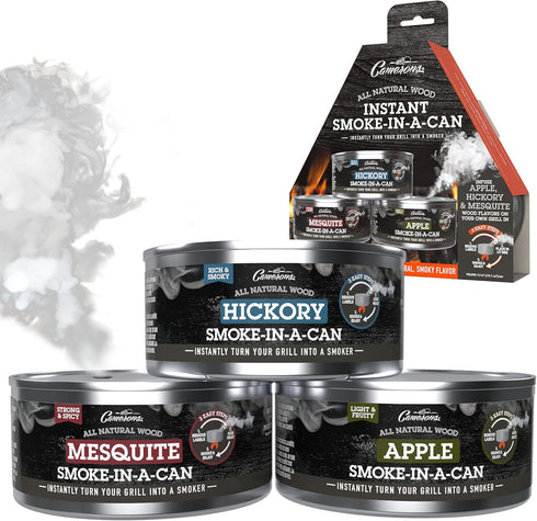 Smoking Wood Pellets - Instant Disposable Smoke Box Cans Turn Any Grill into a Smoker (Apple, Hickory, Mesquite)- Variety 3 Pack Gift Set of All N...