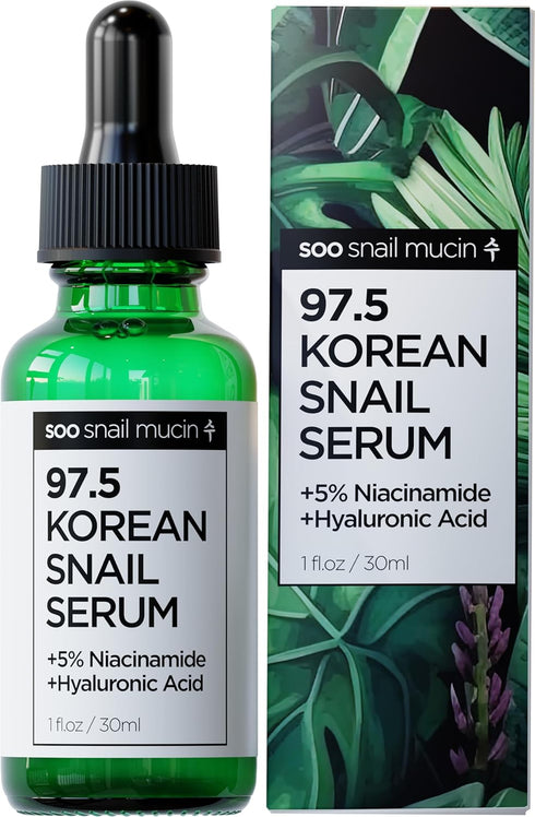 97.5% Snail Mucin Serum - Korean Niacinamide Serum - Glass Skin K Beauty Skincare Routine - Cruelty Free Skin Care for Anti Aging 1oz...
