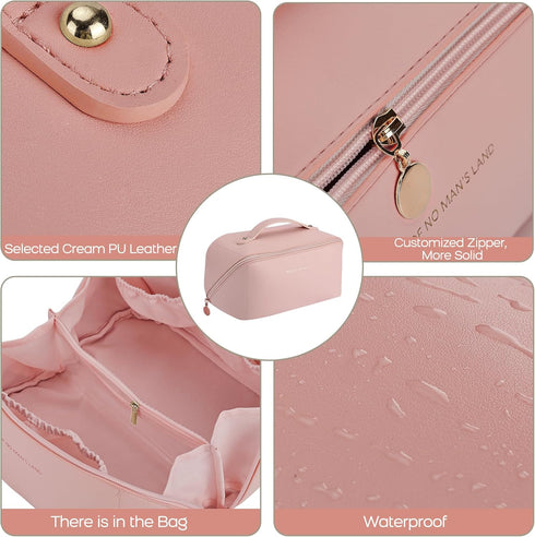 Large Capacity Travel Cosmetic Bag for Women Makeup Bag Travelling Waterproof Portable PU Leather Makeup Organizer Travel Toiletry Bag with Handle...