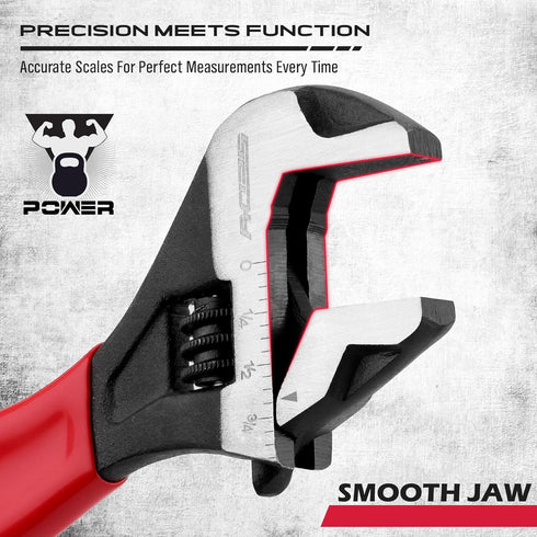 6" Adjustable Wrench Pipe Spanner: Wide Jaw Black Oxide Wrench With Cushion Grip, Laser Marked Metric & SAE Scales, CR-V Steel, for Professionals...