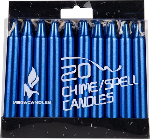 Mega Candles 20 pcs Unscented Metallic Dark Blue Exquisite Mini Taper Spell Candles, 4 Inch Tall x 1/2 Inch Diameter, Magic Chimes, Enchantment, R...