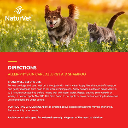 NaturVet Aller-911 Skin Care Allergy Aid Pet Shampoo With Aloe Vera – Pet Health Supplement Shampoo & Grooming Aid for Dermatitis, Dog Skin Allerg...