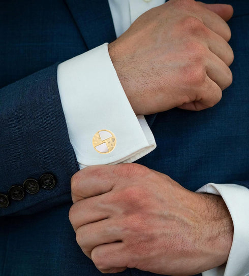 14K Gold Plated Natural Mother of Pearl Cufflinks for Men Lady Water Ripples Pattern Round Golden Men's Cufflinks Jewelry for Wedding Anniversary ...