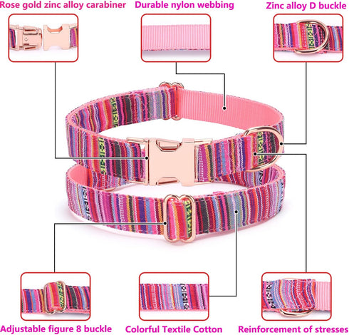 Multi-Colored Stripe Dog Collar, Soft Adjustable Dog Collars with Metal Buckle for Small Medium Large Dogs, Perfect Pet Collar Gift (Large, Blue)...