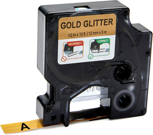 DYMO COLORPOP Authentic Label Maker Tape, 1/2" W x 10' L, Black Print on Gold Glitter, D1 Standard...