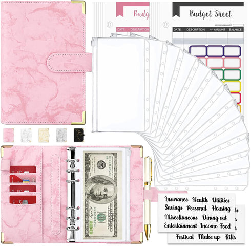 Onlyesh Budget Binder, Cash Envelopes for Budgeting, Money Organizer for Cash, 28Pcs Budget Binder with Cash Envelopes, Marble 6-Ring Money Saving...