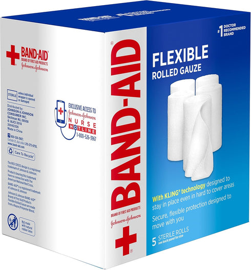 Band-Aid Brand of First Aid Products Flexible Rolled Gauze Dressing for Minor Wound Care, Soft Padding and Instant Absorption, 3 Inches by 2.1 Yar...