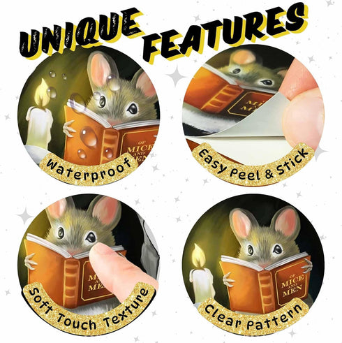 Mouse Reading Book, Wall Decor Sticker Decal, Kids Room, Classroom, Home, Bedroom, Bookcase, Book Lover, of Mice and Men, Children, Adorable, (Mou...