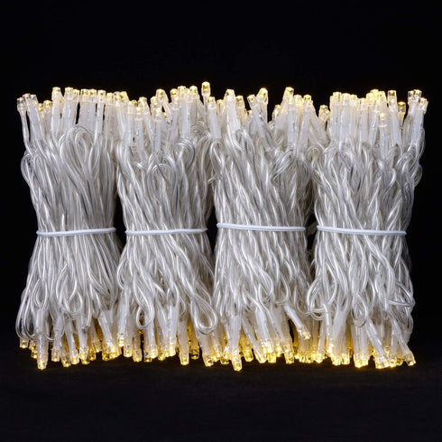 YULETIME 100 ft 300 Count Warm White LED String Lights with 8 Models Adapter, Clear Wire Wide Angle 5mm Christmas Lights (Warm White - Multimode)...