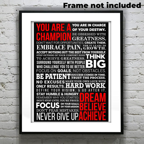 A Champion's Mantra Motivational Poster - 12 x 16 Unframed Cardstock Print - Inspirational Wall Art Décor For Bedroom, Office, Gym...