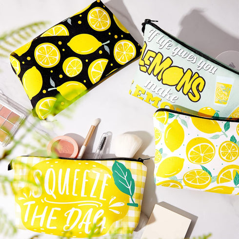 Reginary 6 Pieces Lemon Makeup Bags Purse Travel Cosmetic Pouch Waterproof Lemon Multifunction Makeup Pouch with Zipper Toiletry Bag Case Organize...