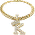 Hip Hop Alphabet Initial K Pendant & 12mm 18" Full Iced Box Lock Cuban Chain Necklace...
