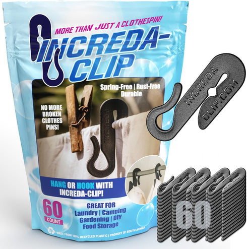 Increda-Clip Plastic Clothes Pins: Weather-Resistant, Heavy Duty Clothespins - Laundry Clips also great for Gardening Plant Support, Bulk 60-Pack ...