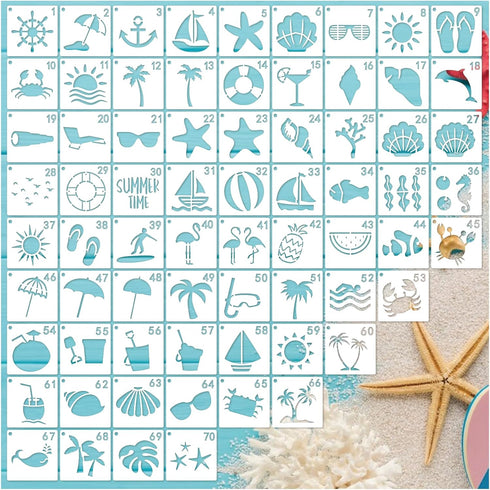 70pcs Ocean Stencils for Painting on Wood Summer Beach Stencils and Patterns Nature Palm Tree Stencil SeaTemplate Paint Stencils on Art Craft Canv...