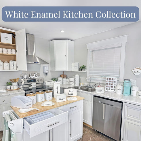 AuldHome Design White Enamel Sponge Holder; Rustic Enamelware Kitchen Sink Accessory...