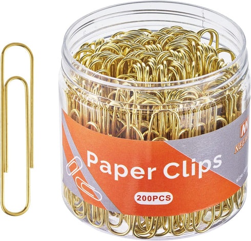 Gold Paper Clips, 200 Count Large Size, 2 Inch Jumbo Paperclips, Stylish Gold-Plated Paper Clip...