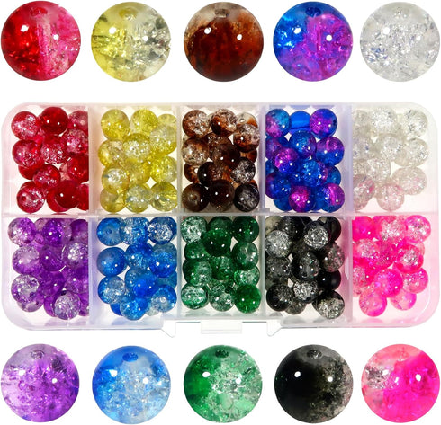 TOAOB 200pcs 8mm Glass Beads for Jewelry Making Crackle Glass Lampwork Beads Round Loose Spacer Beads Craft Supplies for Bracelets Jewelry Making ...