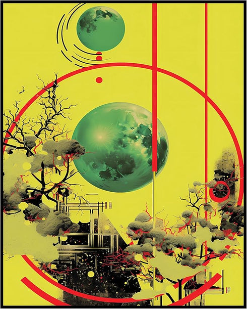 Posterizer 1 pcs-abstract surreal buildings and planets collage-Abstract & Modern Art-Floral & Botanical Art-Gift for Art Lovers- UNFRAMED Wall Ar...