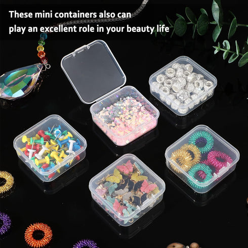 SATINIOR 100 Pcs Clear Plastic Beads Storage Containers Box Small Clear Box with Hinged Lid Small Plastic Case Mini Square Arts Crafts Storage Box...