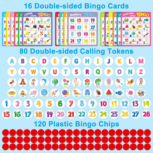 OUNENO Alphabet Bingo Game, ABC and 123 Bingo Board Game Uppercase Lowercase Number Bingo Game for Kindergarten and Preschool Classroom Home...