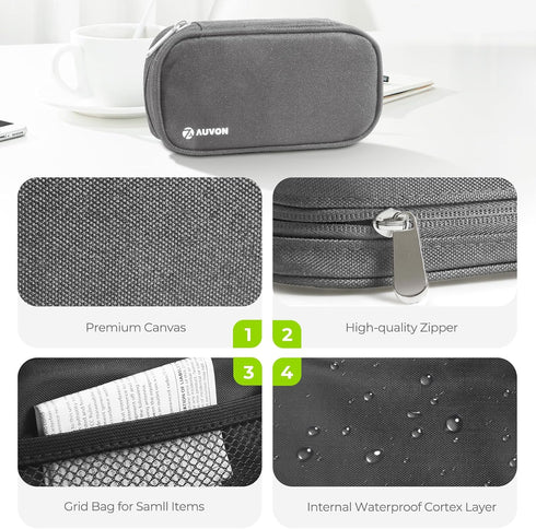 AUVON Canvas Bag Travel Pill Organizer 2 Times a Day, Large AM/PM Weekly Pill Box 7 Day Pill Case with Portable Gray Zipper Cloth Bag for Holding ...