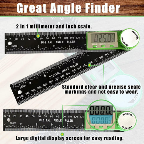 Digital Angle Finder Protractor, 2-in-1 Digital Miter Saw Protractor, 7 Inch/200mm ABS Angle Ruler, High Accuracy Miter Angle Measuring Tool for W...