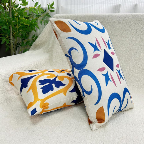 Set of 4 Outdoor Waterproof Pillow Covers 12x20 Mandala Flower Decorative Throw Pillow Covers Boho Geometric Pillow Cases for Garden Patio Home De...