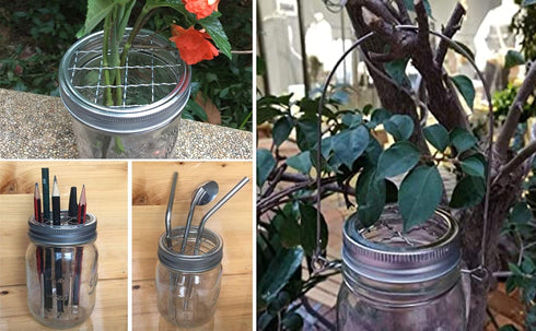 Black Metal Flower Frog Lid Insert Grid Organizer for Flower, Toothbrush, Pencils, Kitchenware, Crafts Arrangement Hold in Mason, Ball, Canning Ja...