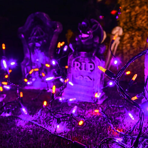 Dazzle Bright Purple and Orange Halloween Lights Battery Operated, 2 Pack Total 100LED 32FT Waterproof Mini String Lights with 8 Modes, Halloween ...