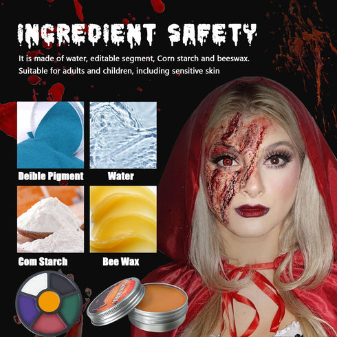 Scar Wax SFX Makeup, Halloween Makeup Kit, Special Effects Makeup kit-6 Color Bruise Wheel for Special Effects/Scar Wax with Spatula Tool/Fake Blo...