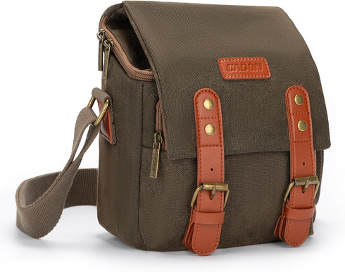 CADeN Compact Camera Bag Case Canvas Leather Trim Compatible for Nikon, Canon, Sony Mirrorless Camera and Lenses Waterproof, Camera Shoulder Messe...