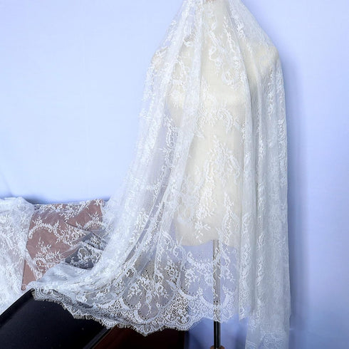 IDONGCAI Lace Fabric Soft Chantilly French Eyelash floral Lace Fabric 60 X120 Inch Bridal Veil Wedding Dress Lace Trim Home Decorations Trim Appli...