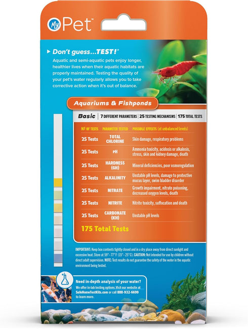 My Pet® 7-Way Aquarium & Fishpond Test Kit – 25-Strips/Kit Test Freshwater or Saltwater – pH, GH, KH, Alkalinity, Nitrate, Chlorine & Nitrite...
