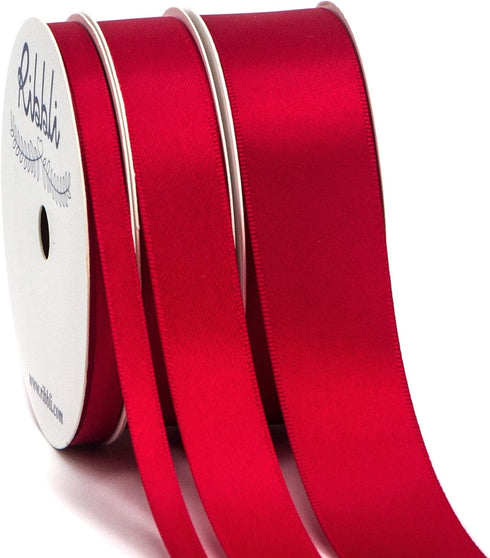 Ribbli 3 Rolls Double Faced Satin Red Craft Ribbon,Total 30 Yards,(1/4 Inch x 10-Yard,5/8 Inch x 10-Yard,1 Inch x 10-Yard),Use for Bows Bouquet,Wr...