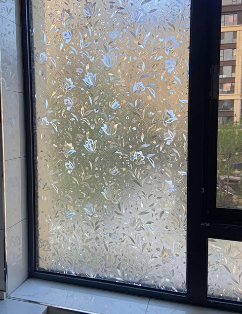 Instruban Window Privacy Film 3D Tulip Pattern - Static Cling No Glue Anti UV Decorative Window Vinyl, Window Sticker for Home Office -17.5 x 78.7...