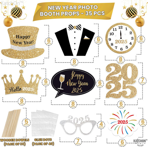 KatchOn Photo Booth Props for New Years Eve 2025 - Huge Pack of 35 | Happy New Year Decorations and Party Supplies...