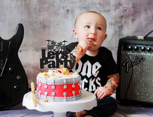 Let's Party Drums Cake Topper for Music Birthday Rock and Roll 80's Themed Party Decorations...