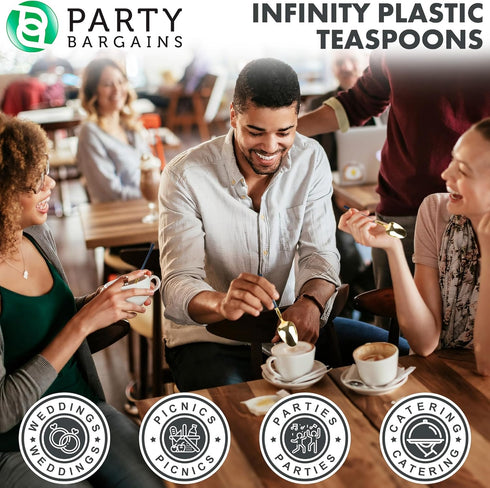 Party Bargains Disposable Plastic Navy Gold Teaspoons, Infinity Modern Design Utensils, 40 Pack...