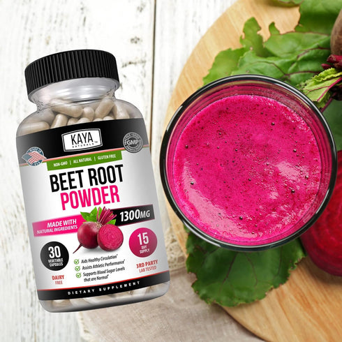 Kaya Naturals Premium Organic Beet Root Powder Supplements - Promotes Healthy Circulation and Nitric Oxide Flow - Non-GMO and Gluten Free - 30 Cou...