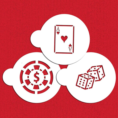 Designer Stencils Casino Night Cookie Stencil Set, (Dice, Cards, Poker Chip) Beige/semi-transparent...