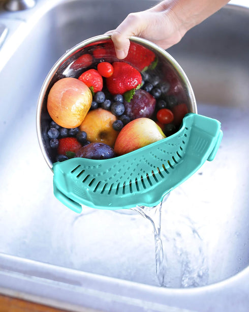 Clip On Kitchen Food Strainer for Spaghetti, Meat, Pasta, & Ground Beef Grease, Colander & Sieve Snaps or Clips Onto Bowls, Pots & Pans Includes S...